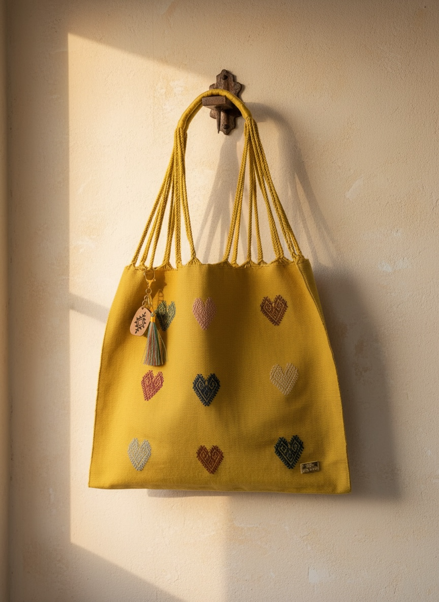 Bolsa Magnolia Corazón | Algodón tejido a mano