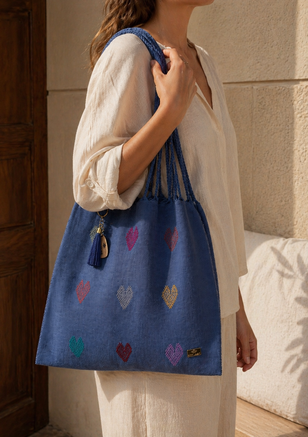 Bolsa Magnolia Corazón | Algodón tejido a mano