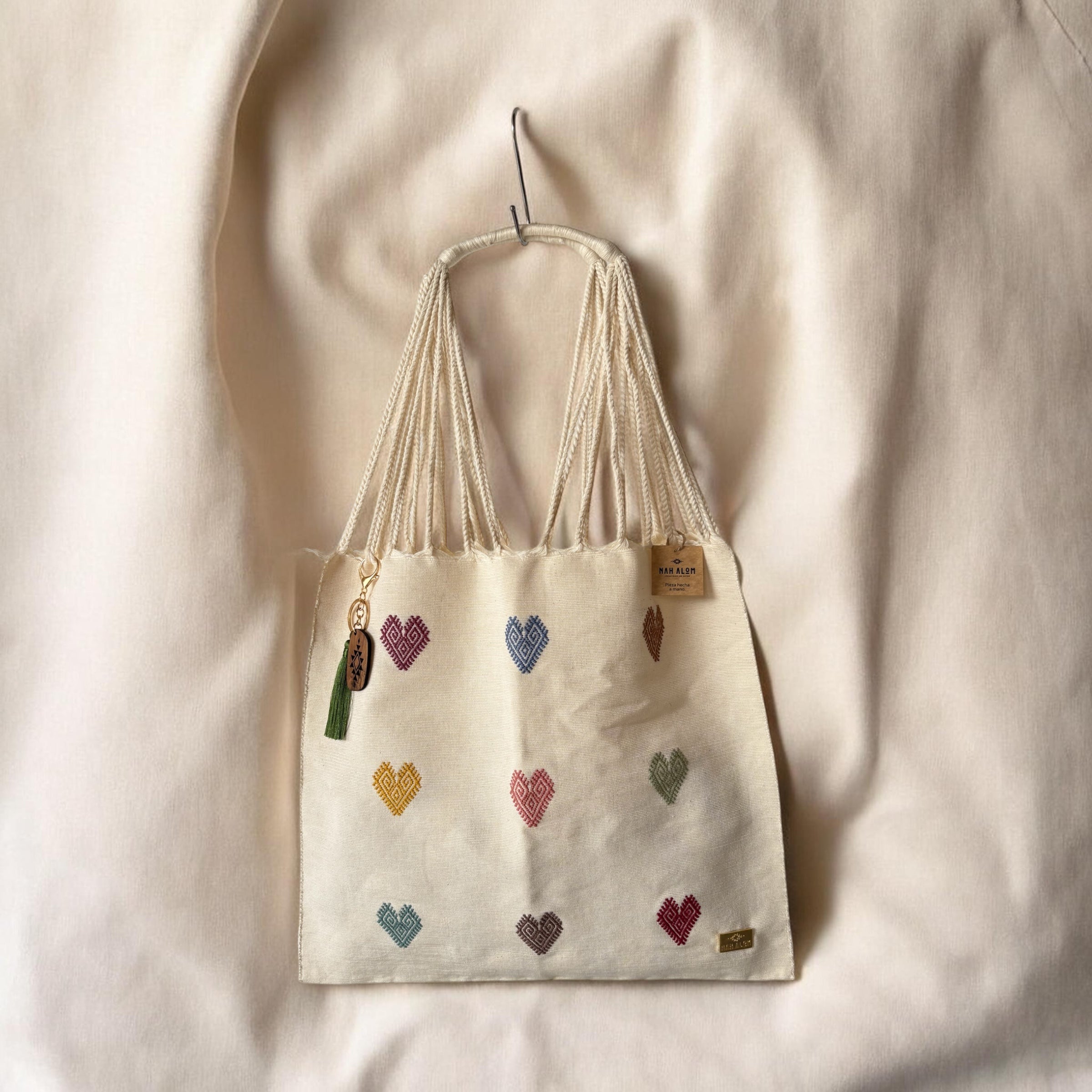 Bolsa Magnolia Corazón | Algodón tejido a mano