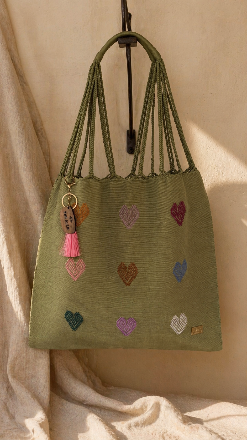 Bolsa Magnolia Corazón | Algodón tejido a mano