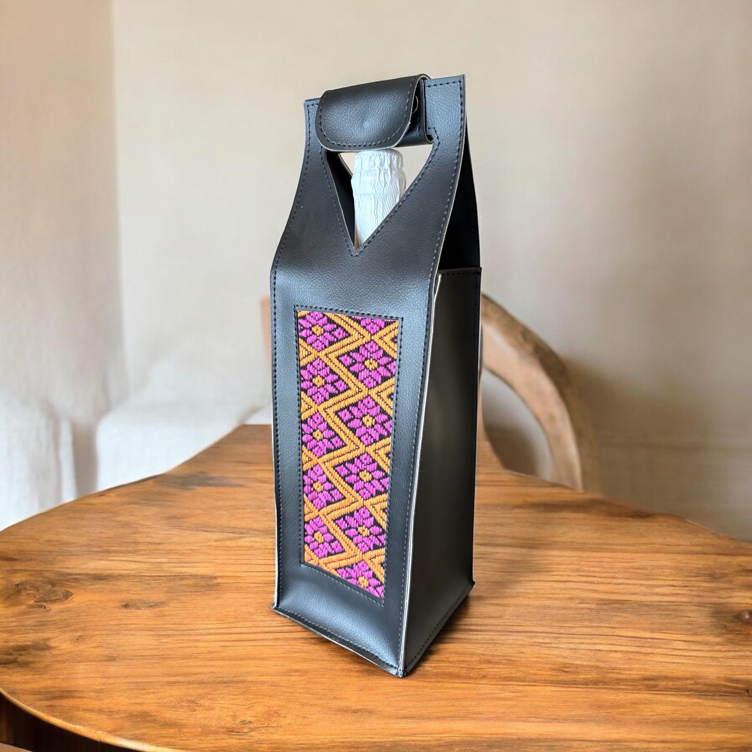 Portabotellas artesanal con telar de Chiapas