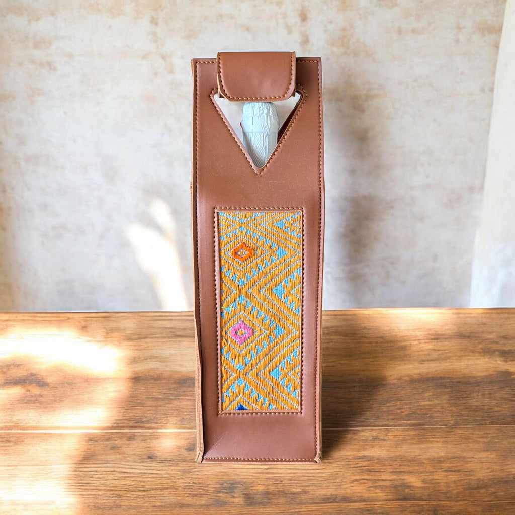 Portabotellas artesanal con telar de Chiapas