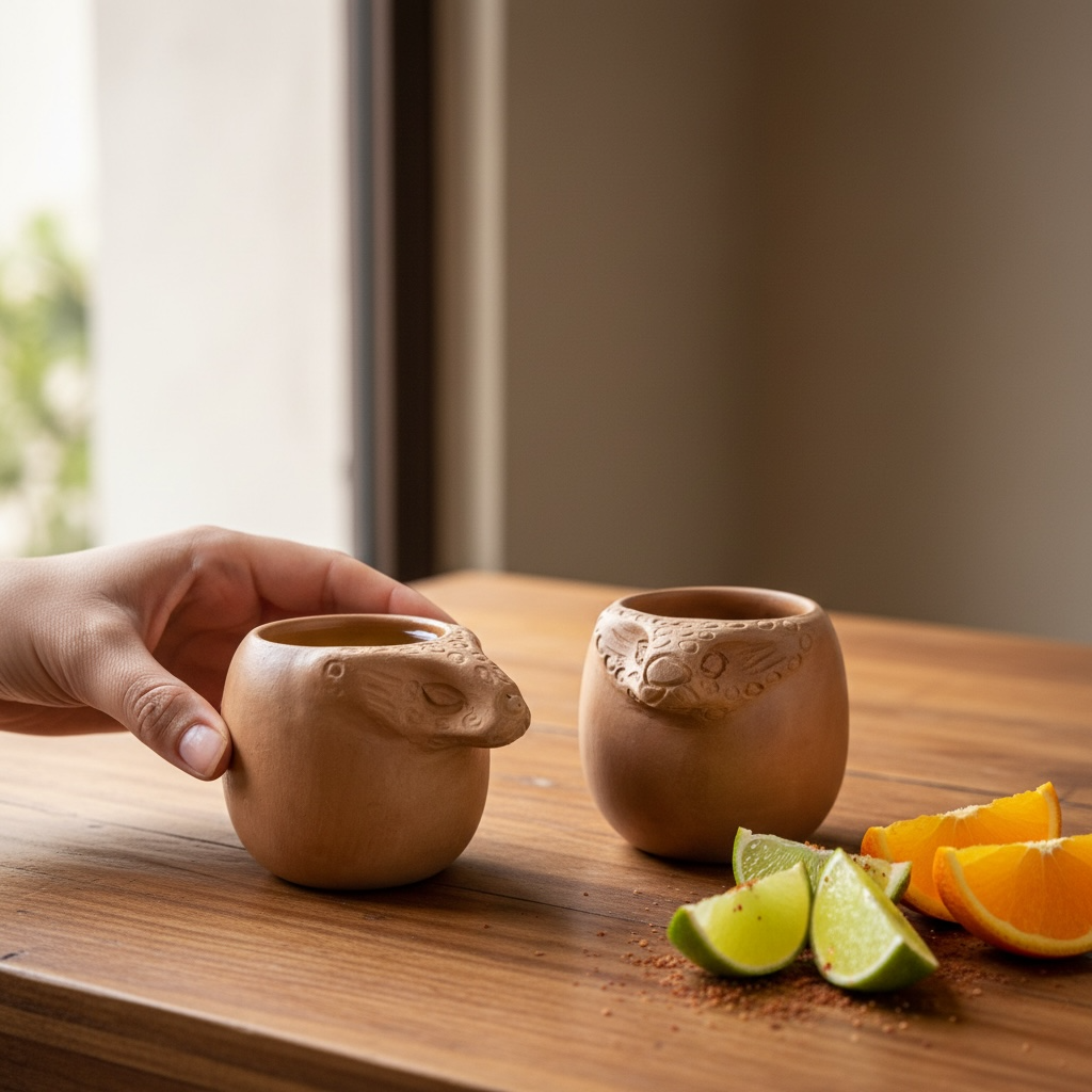 Set de 2 mezcaleros de barro rojo hechos a mano en Oaxaca – Jaguar