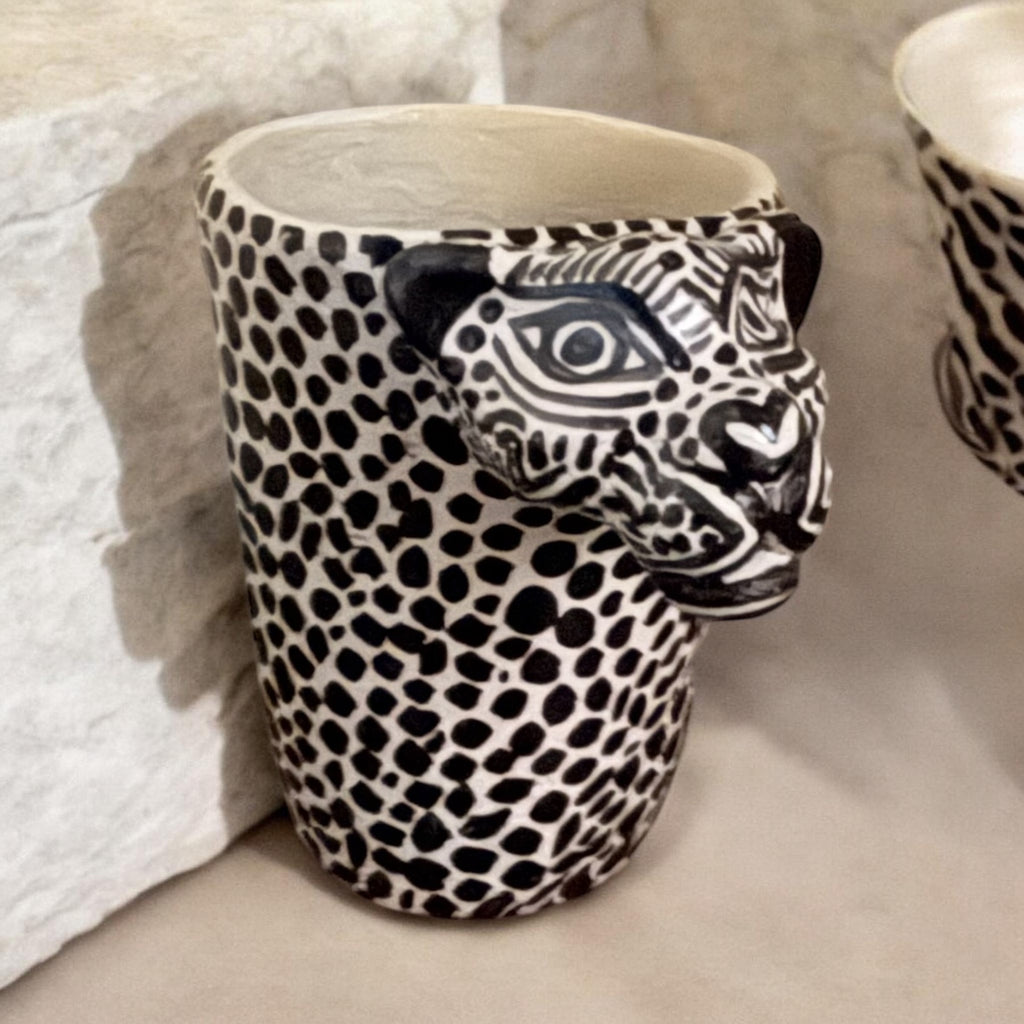 Set de tequileros jaguar en barro | Pintado a mano (2 piezas)